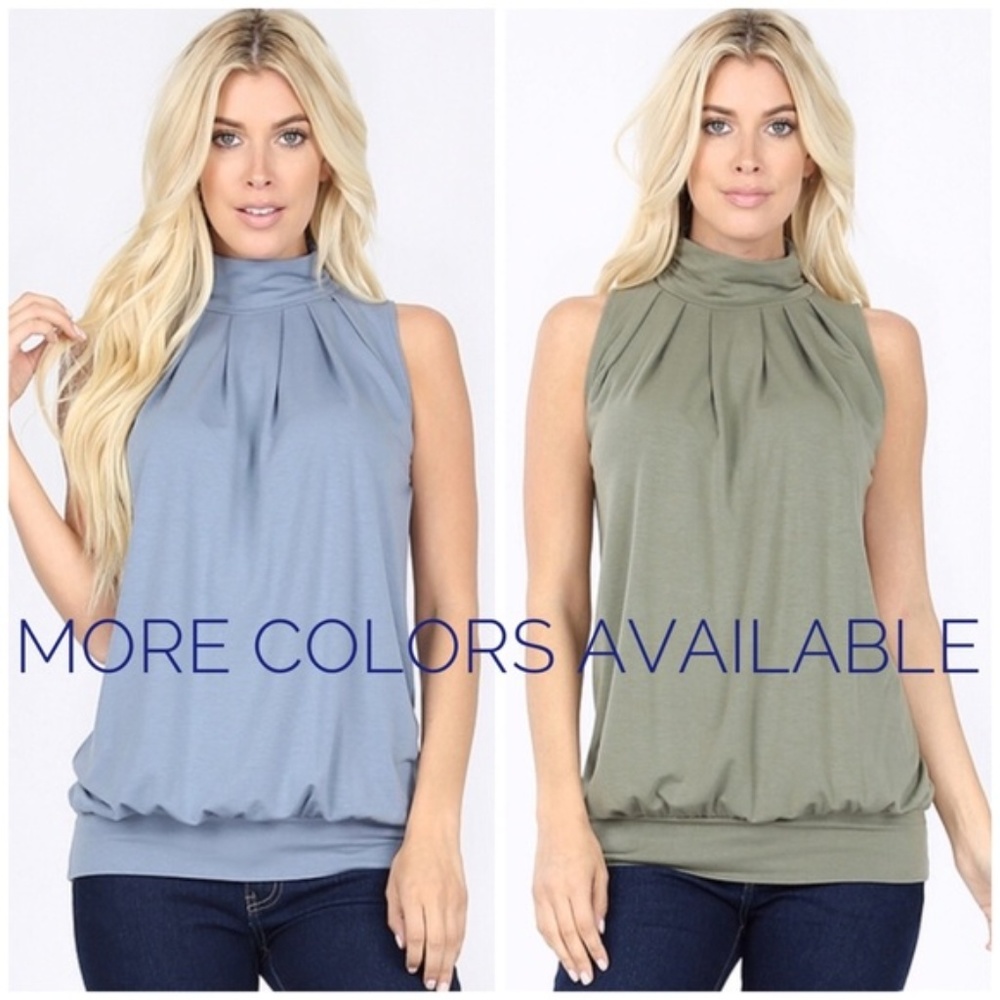 Light Blue High Neck Pleated Top - Picture 8 of 8